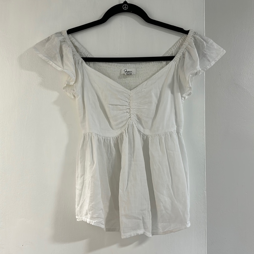 White Dainty Coastal Flowy Top Short Sleeve Blouse